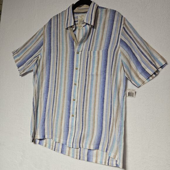 Tasso Elba Island Linen Blend Shirt Mens‎ Sz M Striped Beachy Coastal Preppy - Picture 4 of 8